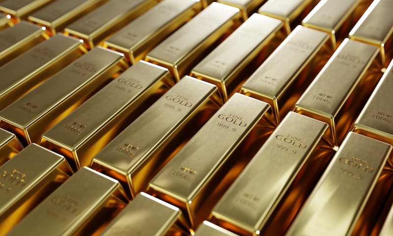 Gold Bullion in rows